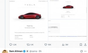 奥尔特曼上X维权：要求特斯拉退回2018年订购Roadster跑车时的定金