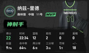 弗拉格15分里德22+12 戈贝尔15+9森林狼大胜独行侠