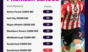 超级黑猫！桑德兰9轮5胜位居英超第2 有望半程完成保级任务